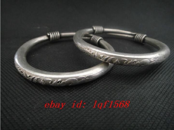 Superb Old Handwork Miao Silver Dragon phoenix Lucky Adjust Bracelet bangle