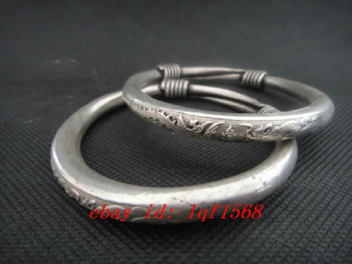 Superb Old Handwork Miao Silver Dragon phoenix Lucky Adjust Bracelet bangle