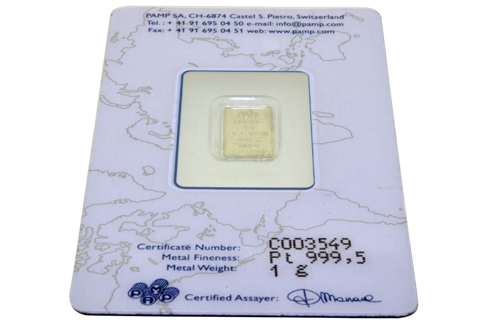 1 Gram Pamp Suisse Platinum Bar .9995 Fine Fortuna In Assay