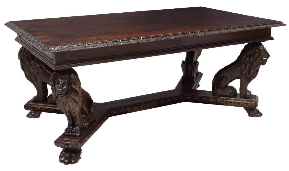 RENAISSANCE REVIVAL FULL BODY LION CARVED TABLE, early 1900s