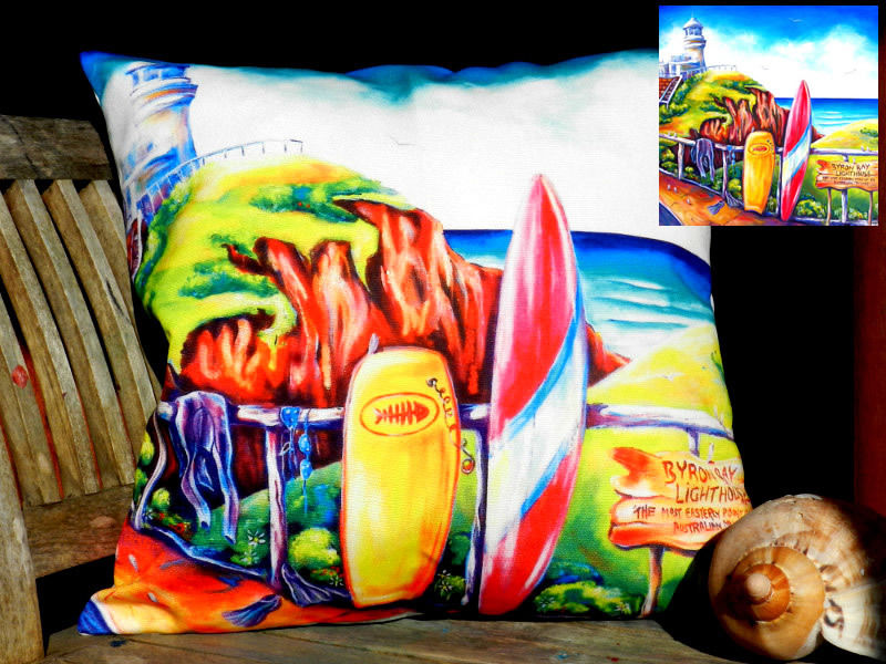 DEBORAH BROUGHTON ART Throw Pillow Cushion COVER 45x45cm Surf Beach & Kombi