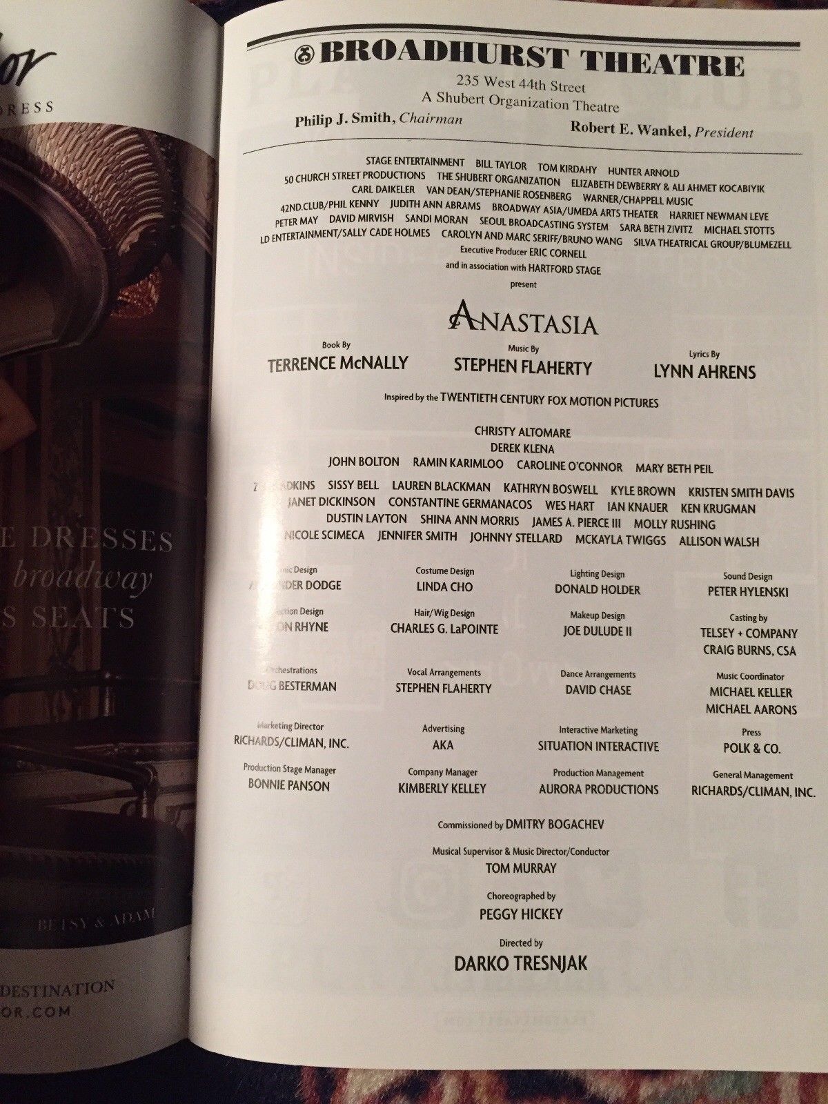 Cristy Altomare signed Anastasia playbill