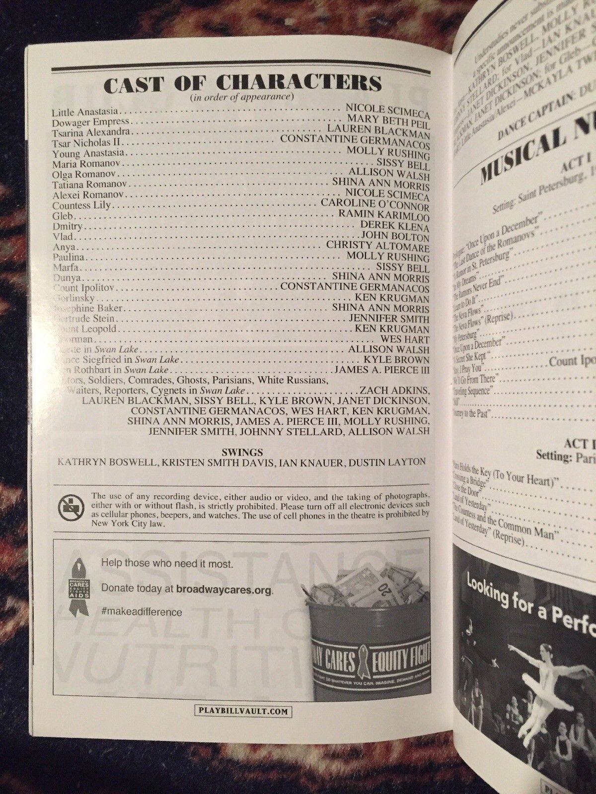 Cristy Altomare signed Anastasia playbill