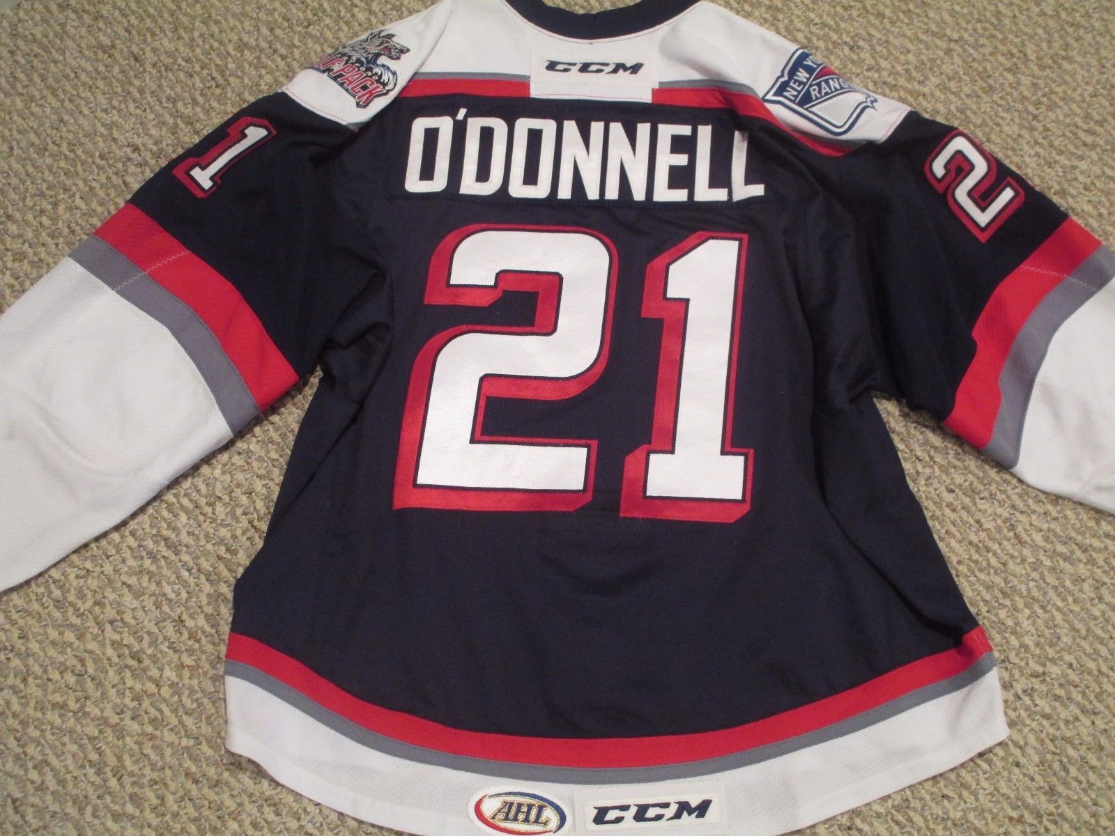 O'donnell 2015-16 Hartford Wolf Pack Game Used Jersey Road Navy size 56 STEINER