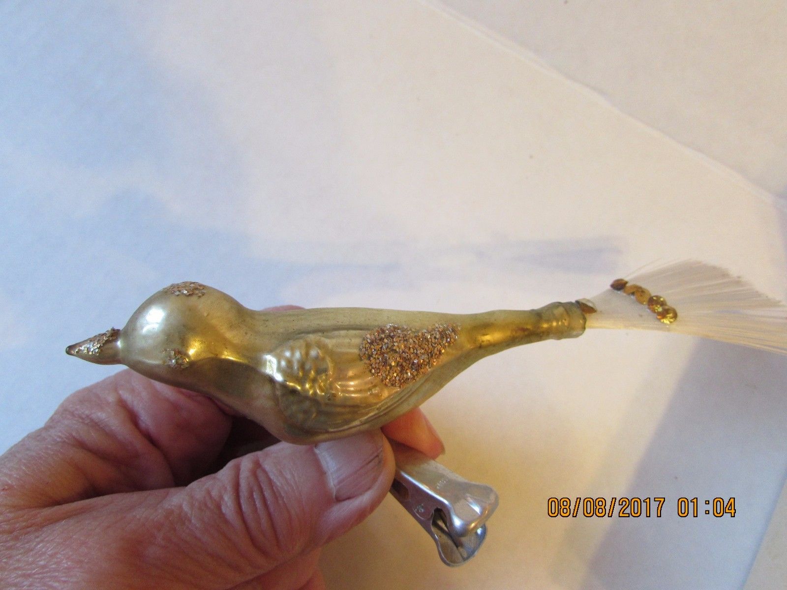 Vintage 3 Bird Shiny Brite  w/Box Christmas Decor, Mica Glass Tail  Clip on Nice