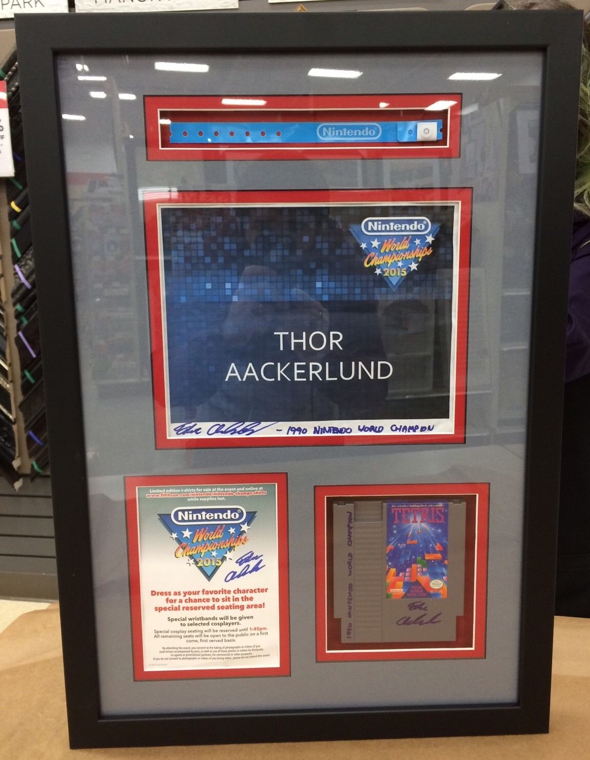 Thor Aackerlund 1990 NWC 2015 NWC Wristband Seat Card Flyer & Signed NES Game!