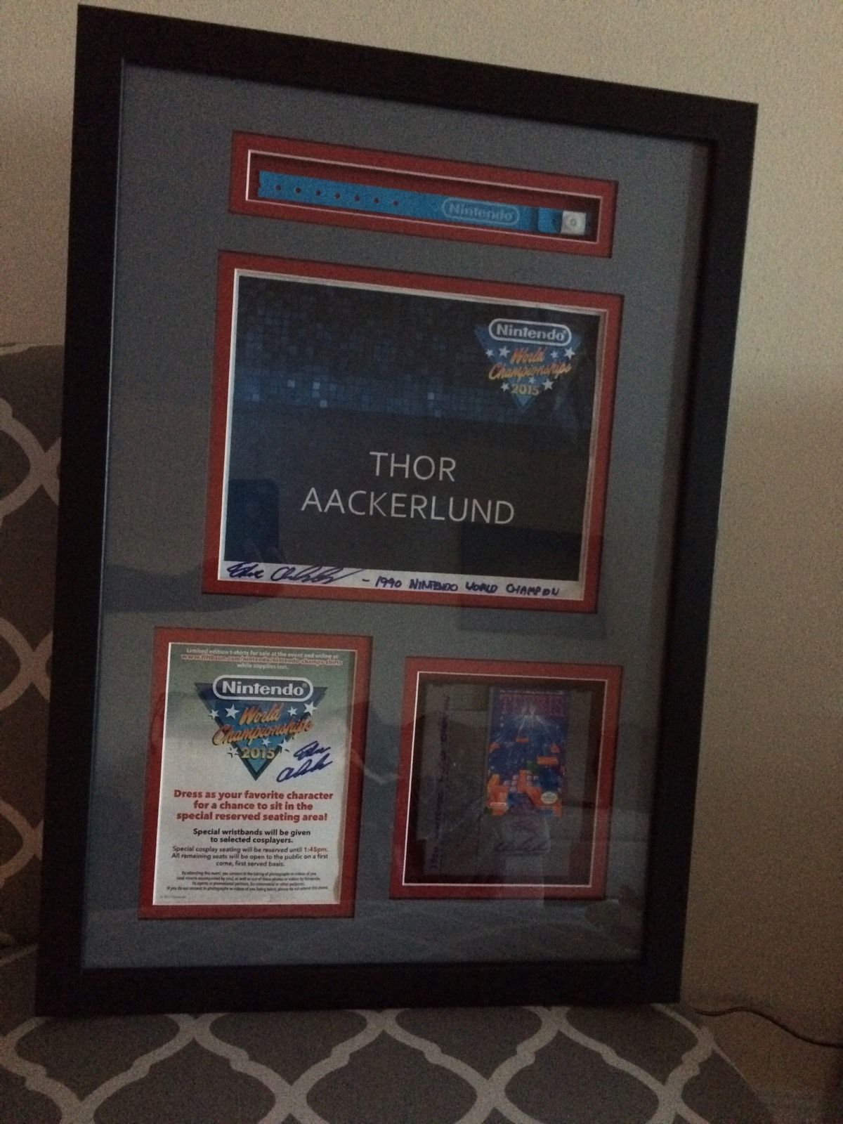 Thor Aackerlund 1990 NWC 2015 NWC Wristband Seat Card Flyer & Signed NES Game!