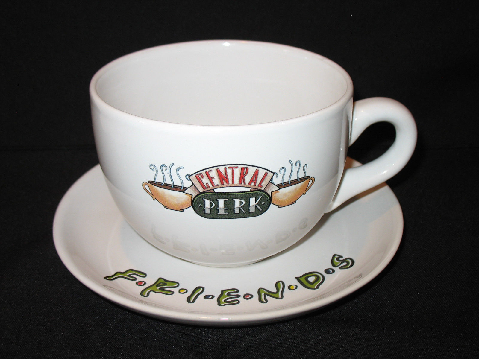 Vtg 1996 FRIENDS TV Show Large Central Perk Coffee Mug Cup and Saucer Warner Bro