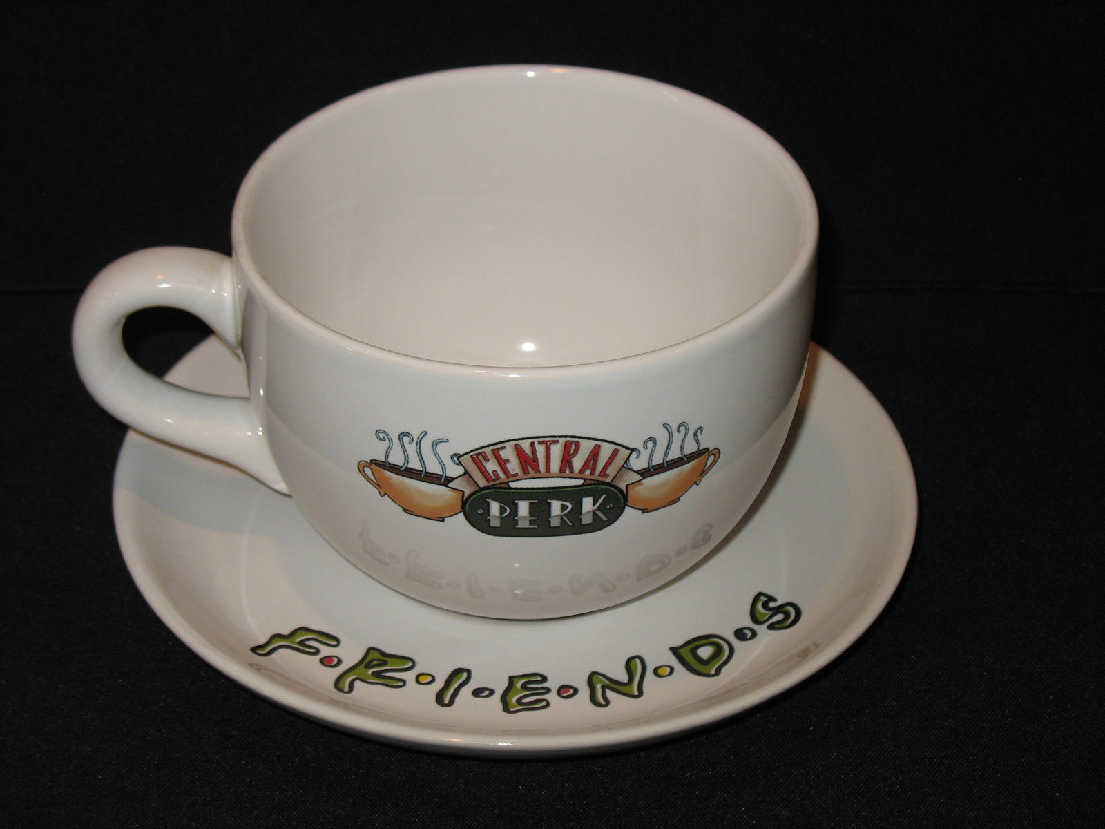 Vtg 1996 FRIENDS TV Show Large Central Perk Coffee Mug Cup and Saucer Warner Bro