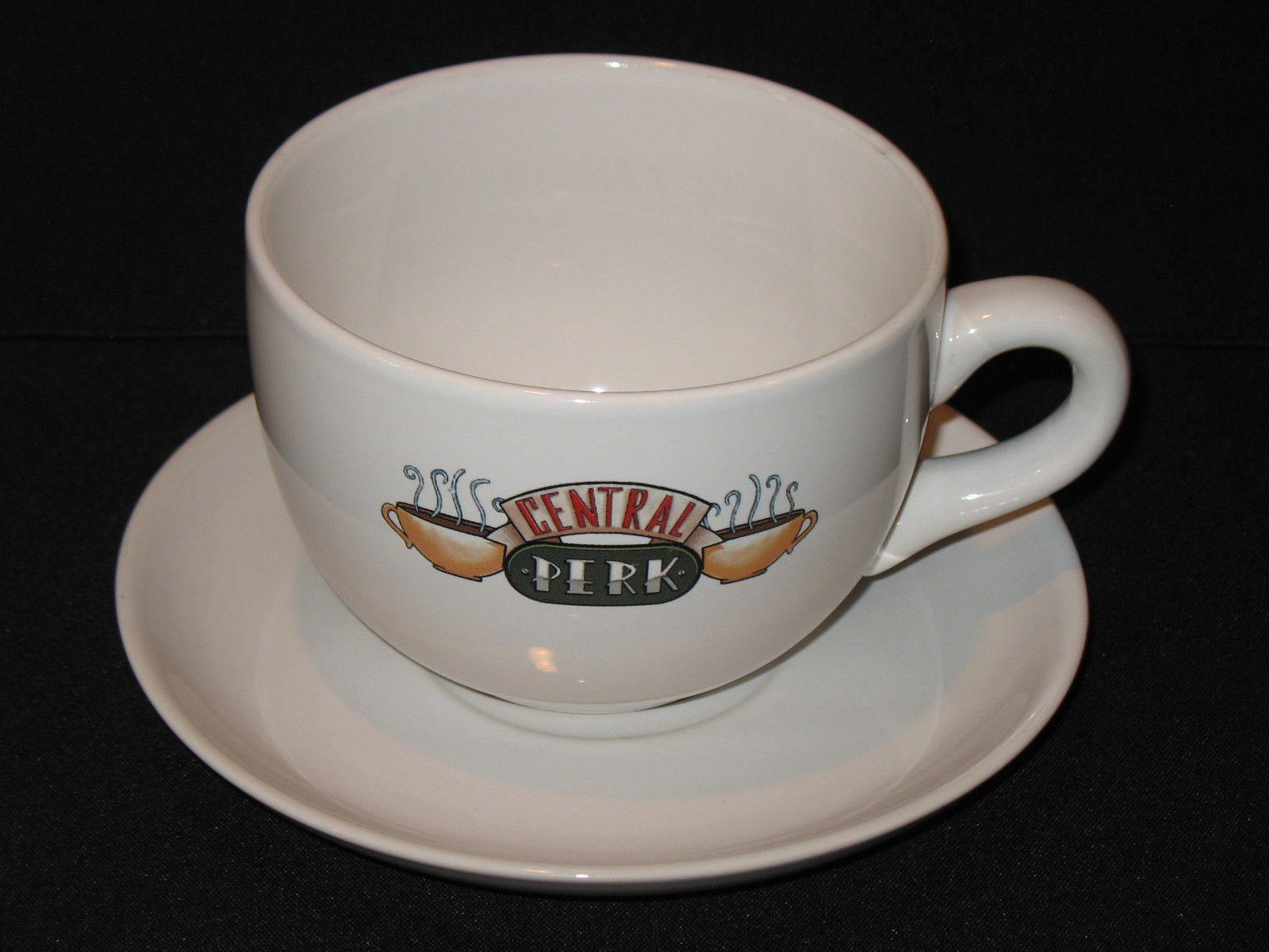 Vtg 1996 FRIENDS TV Show Large Central Perk Coffee Mug Cup and Saucer Warner Bro