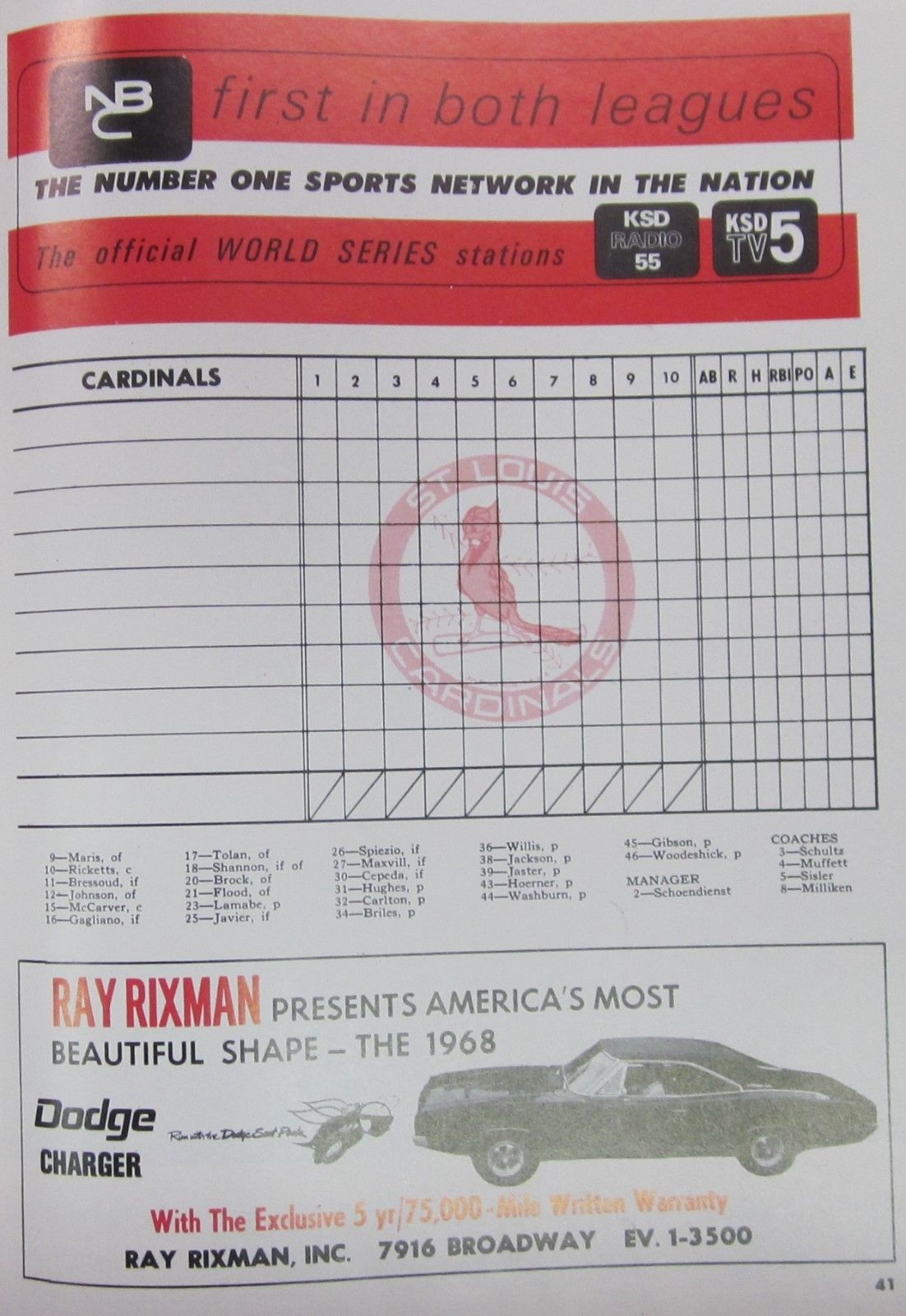 1967 World Series Program  Boston Red Sox vs St. Louis Cardinals