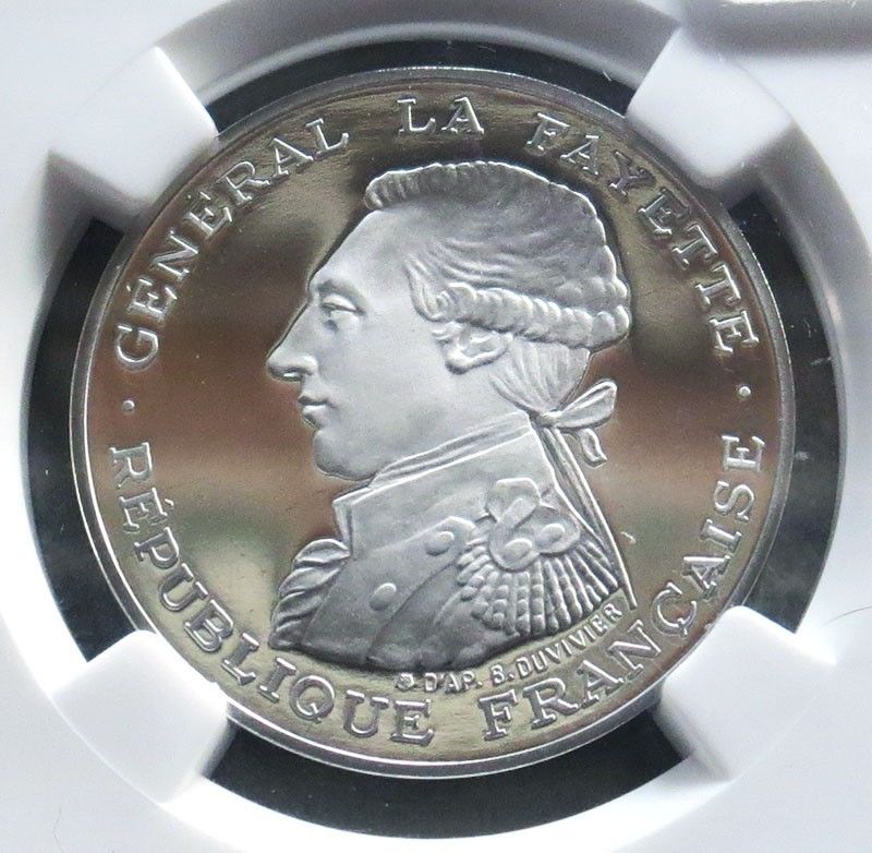 1987 PLATINUM FRANCE 100 FRANCS LAFAYETTE COIN NGC PROOF 69 ULTRA CAMEO