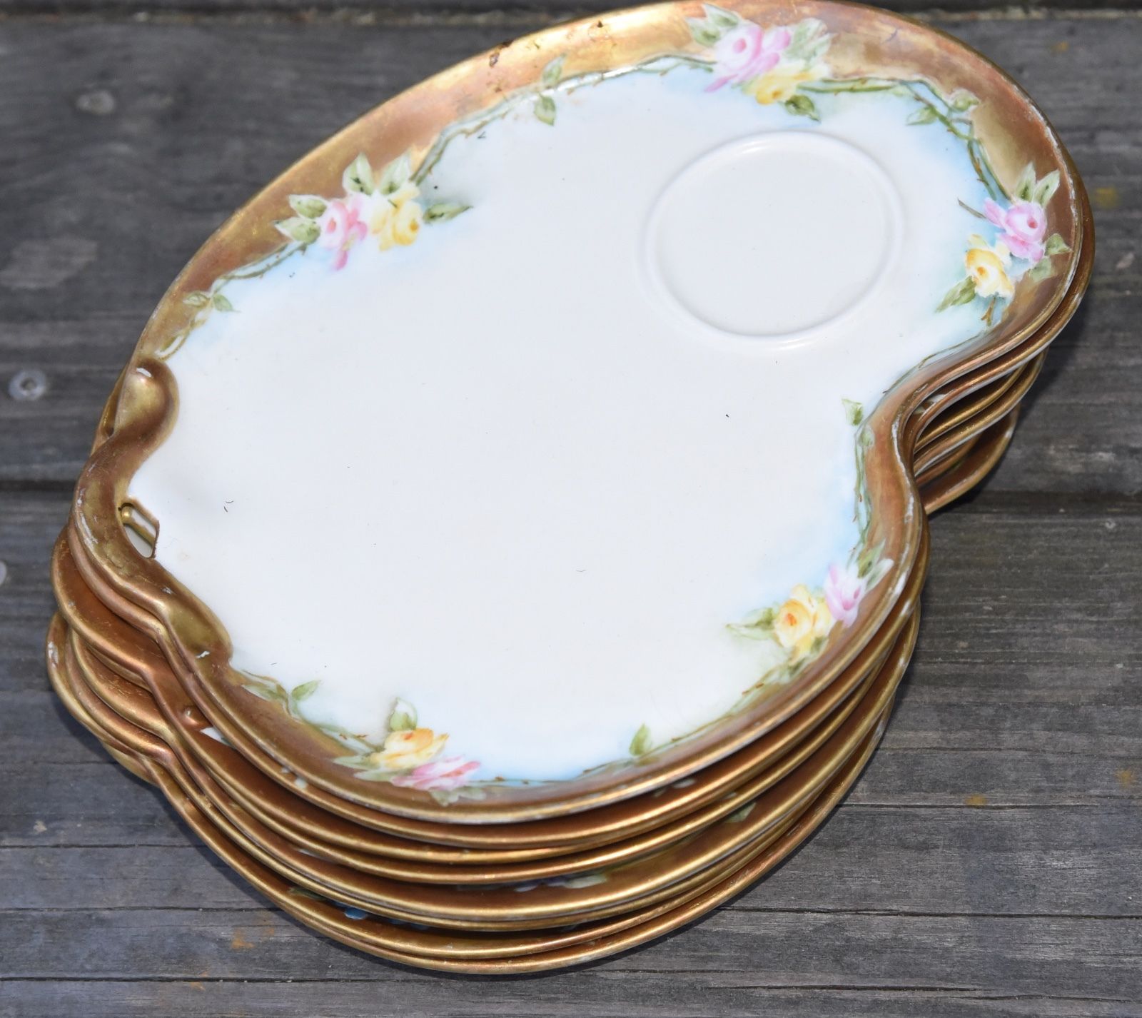 1 SET OF 4 GDA LIMOGES FRANCE SNACK PLATES HAND PAINTED FLORAL GOLD GILT 8.25" W