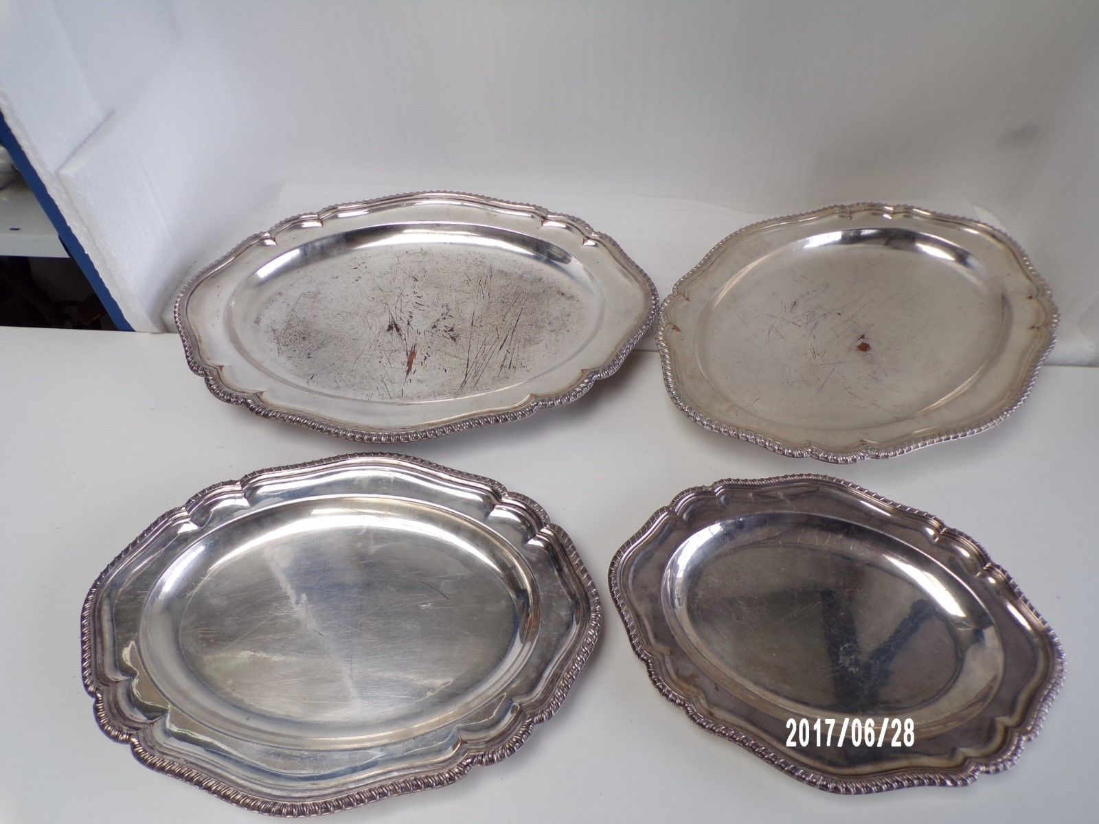 English Silver Plate Set of 4 Old Sheffield Plate platters C1820