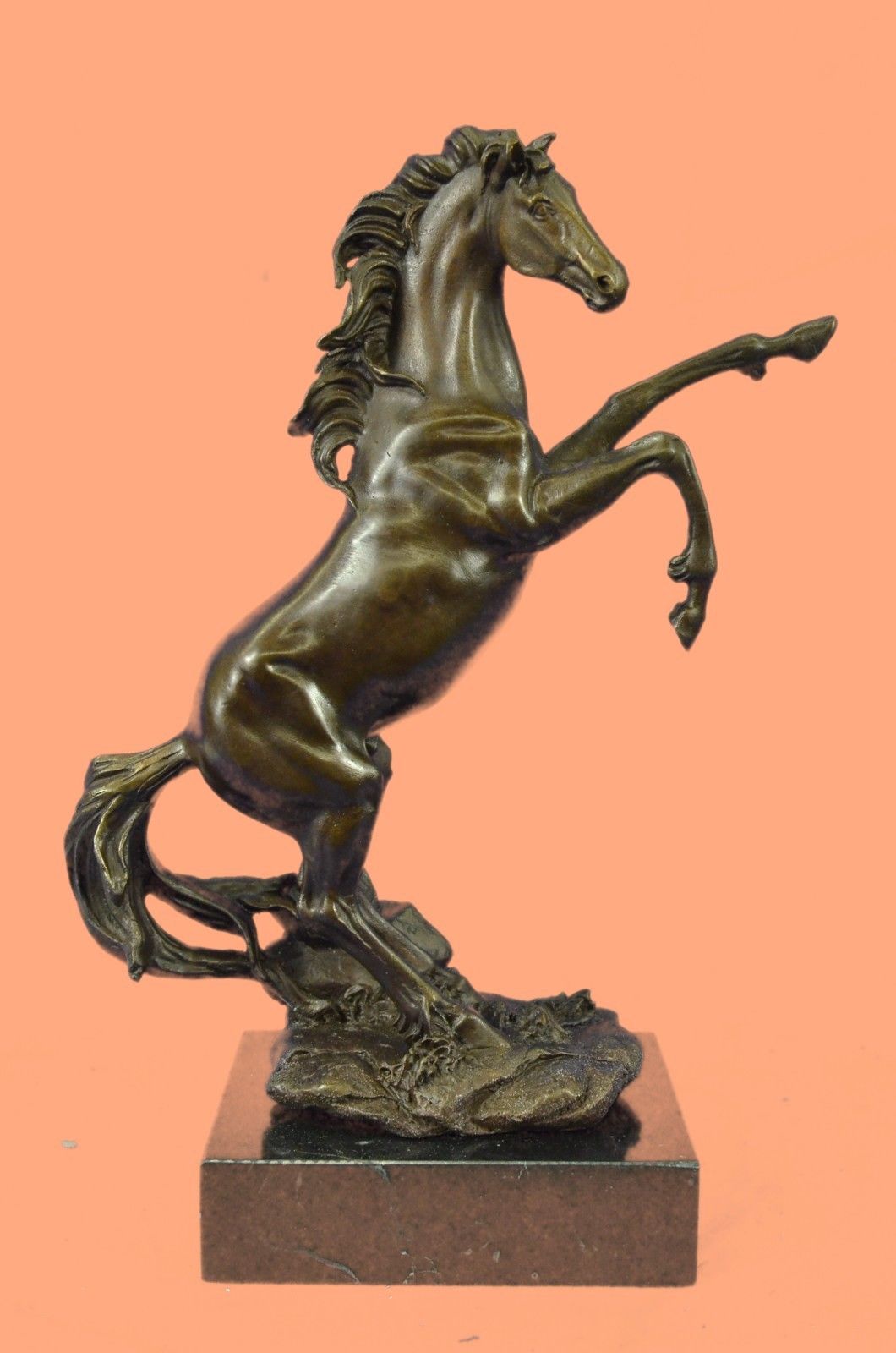 Rare Sculpture Abstract Art Copper Marble Horse Rearing Mars Figurine Bronze Sta