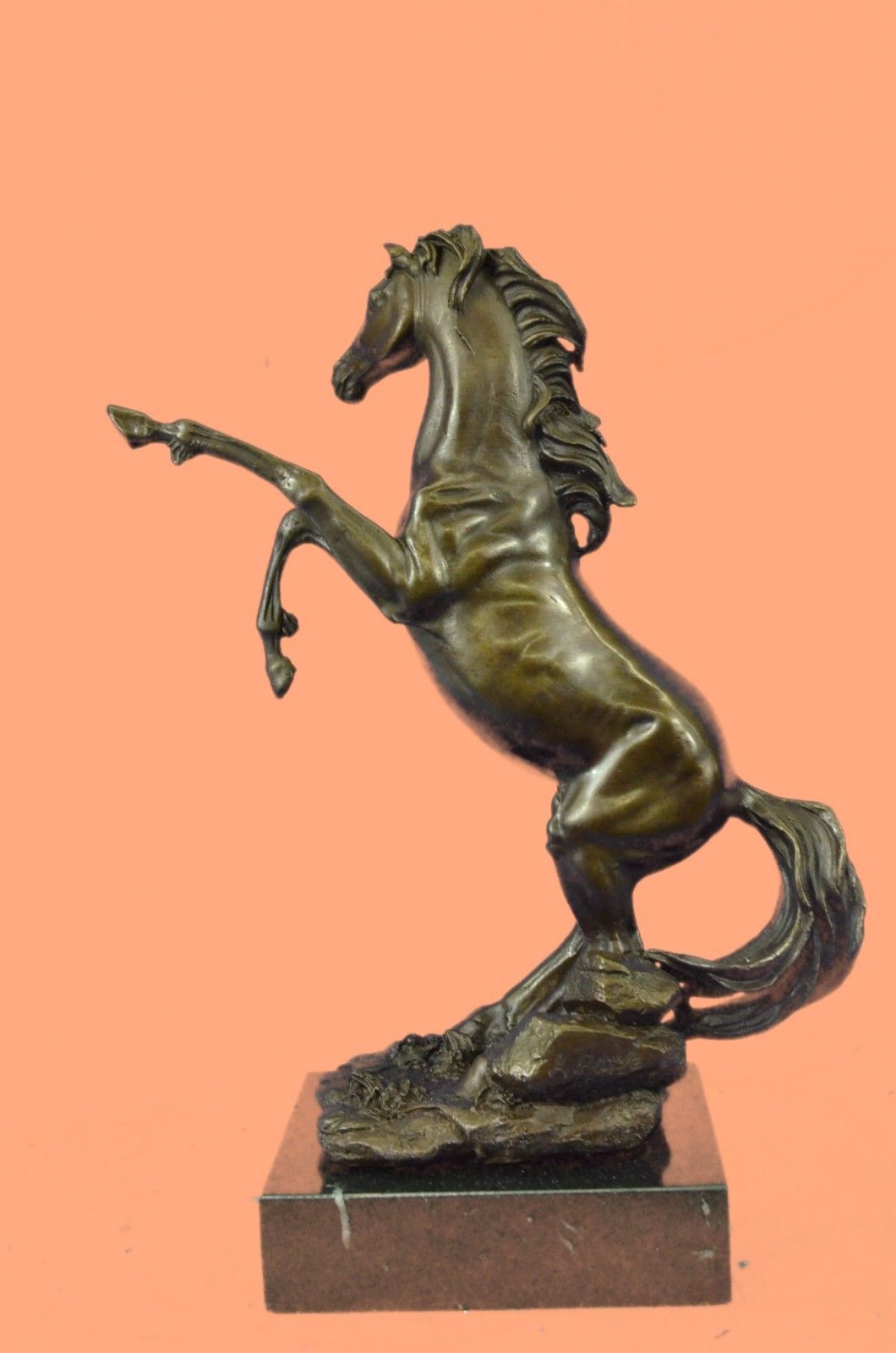 Rare Sculpture Abstract Art Copper Marble Horse Rearing Mars Figurine Bronze Sta