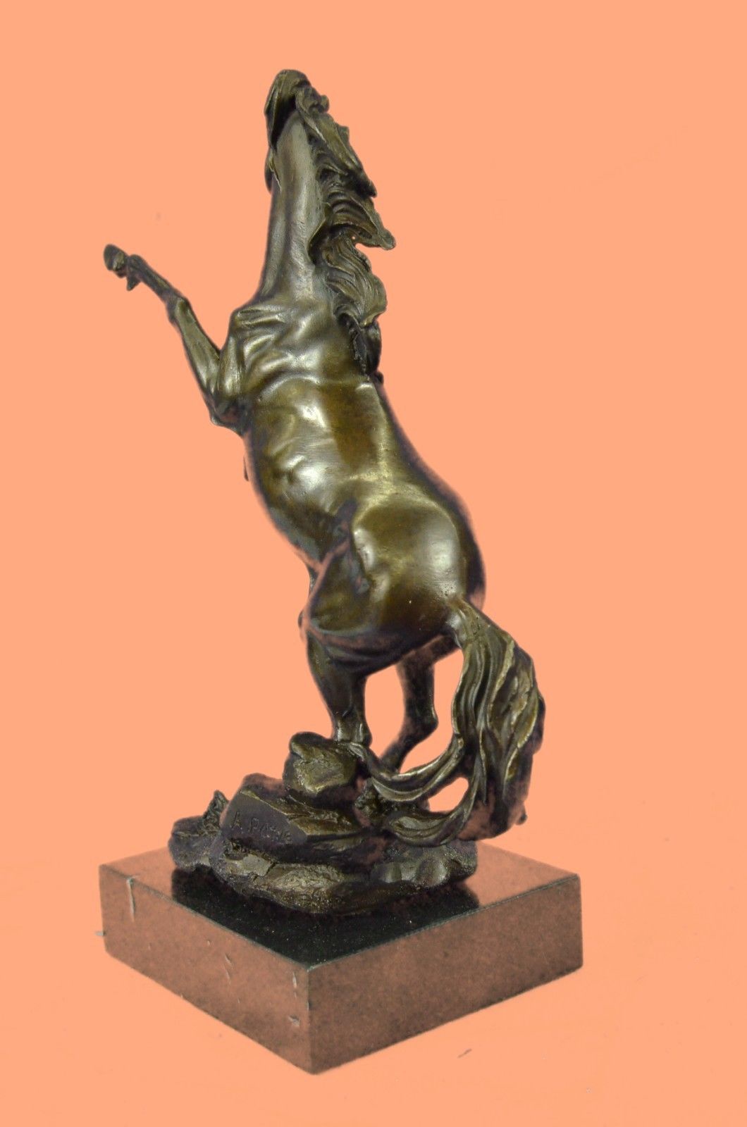 Rare Sculpture Abstract Art Copper Marble Horse Rearing Mars Figurine Bronze Sta