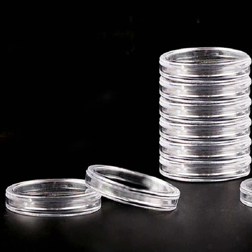 100pcs Clear Coin Capsules/Case Coins Holders 23mm Containers Storage Boxes