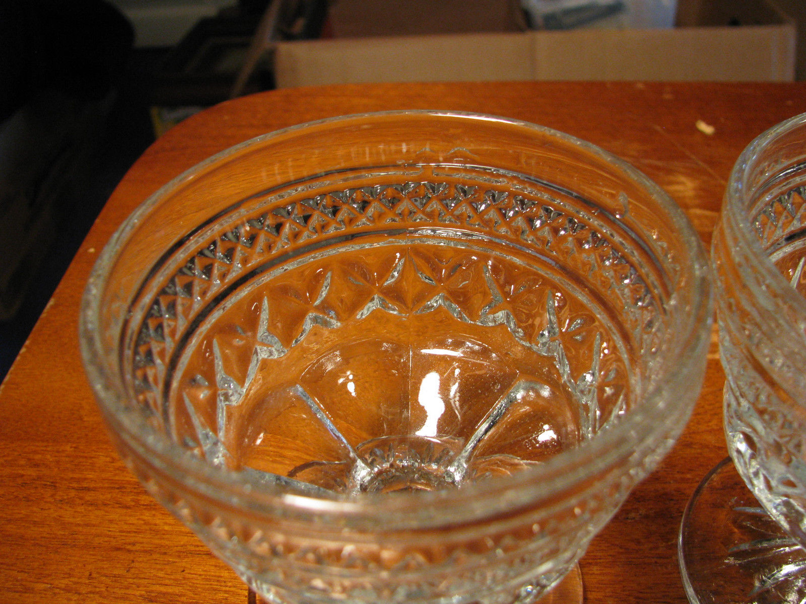 Set of 4 Vintage Diamond Pattern Clear Glass Sherbet Glasses