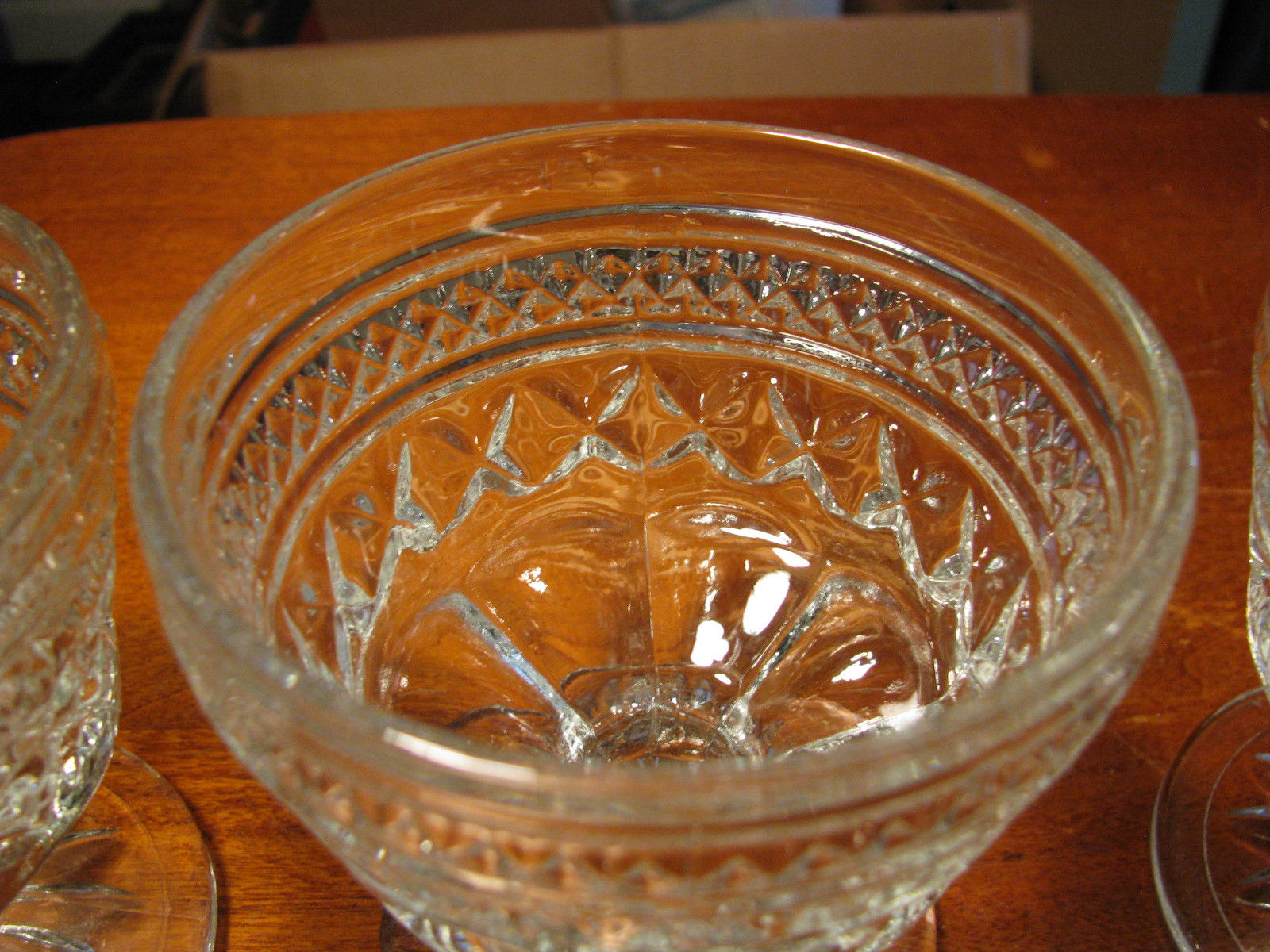 Set of 4 Vintage Diamond Pattern Clear Glass Sherbet Glasses