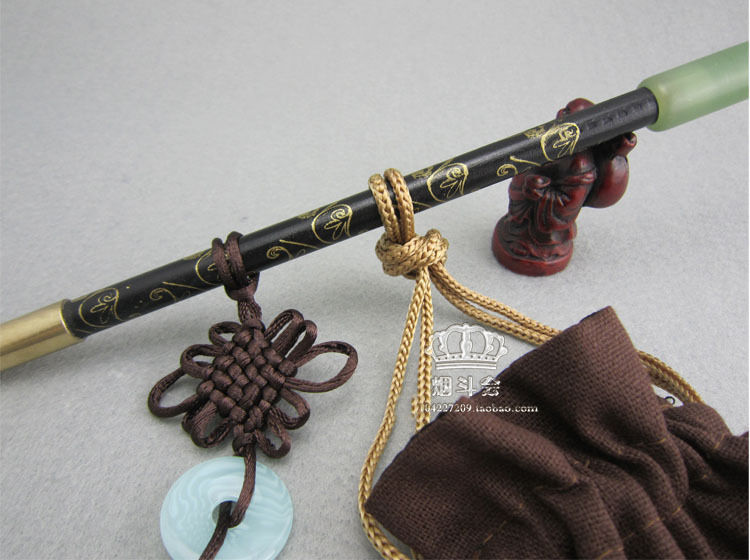 Chinese long stem tobacco smoking pipes wood jade cigarette holder pipe