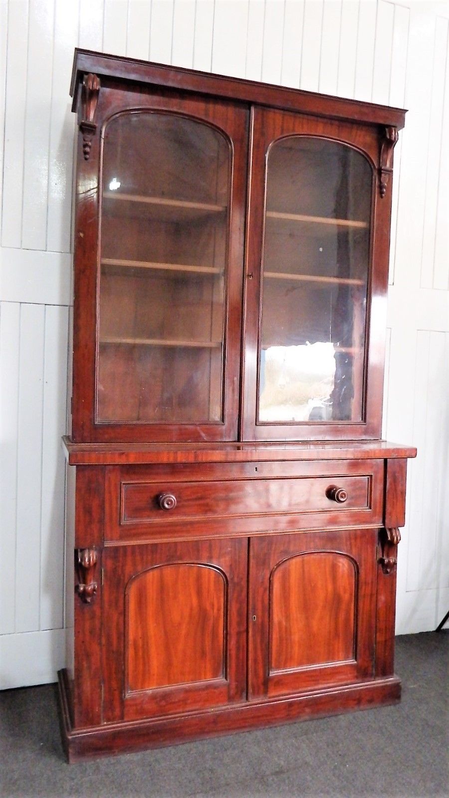 Antique flame mahogany bureau bookcase - secretaire - writing desk