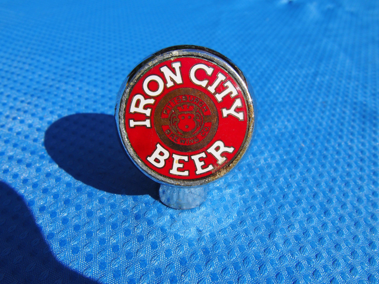 VINTAGE IRON CITY BEER CHROME BALL& PORCELAIN TAP HANDLE KNOB PITTSBURGH BREWING