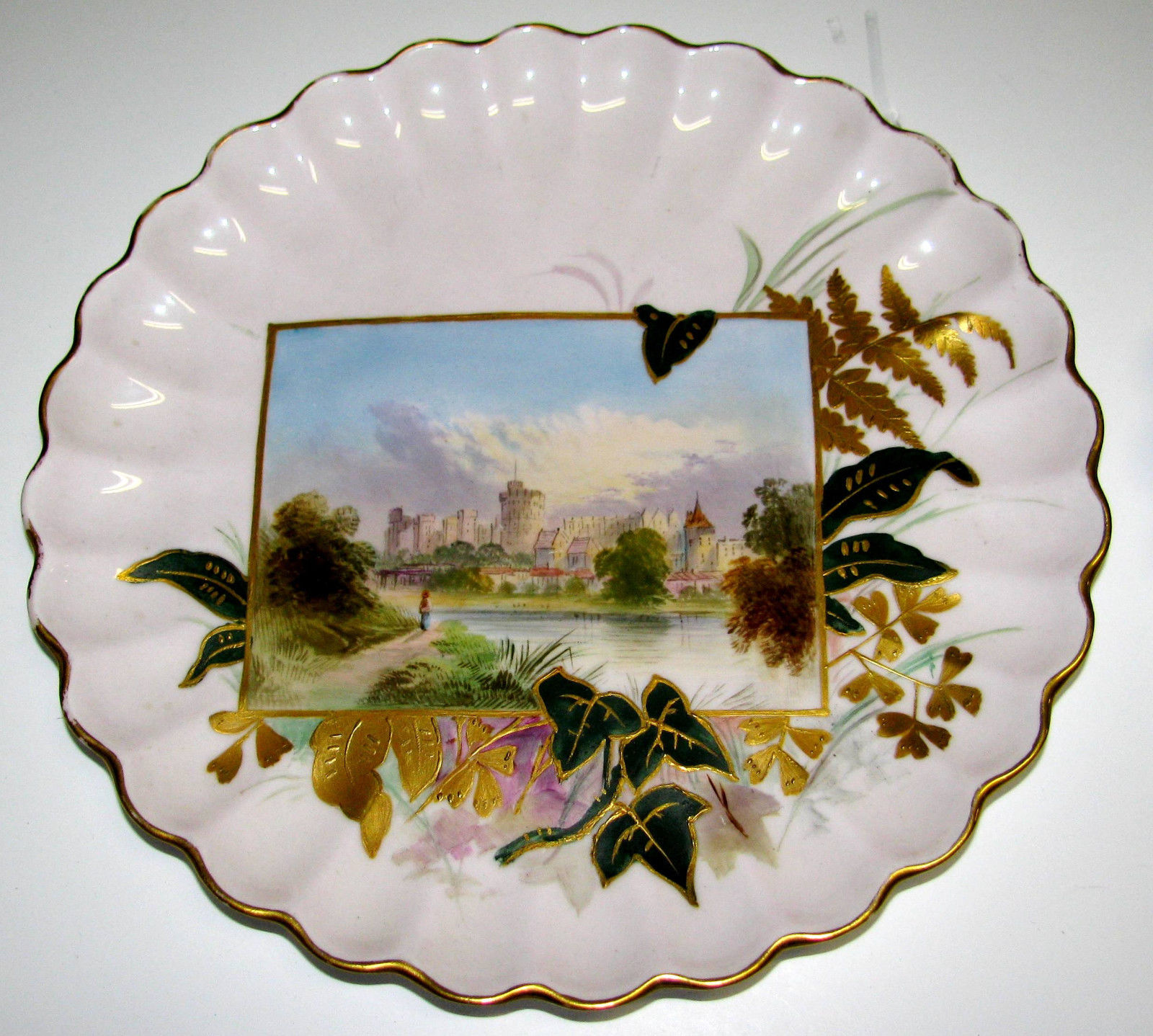 Set of 4 Antique Spode Copeland Scenic Plates Hand Painted Piecrust Scalloping