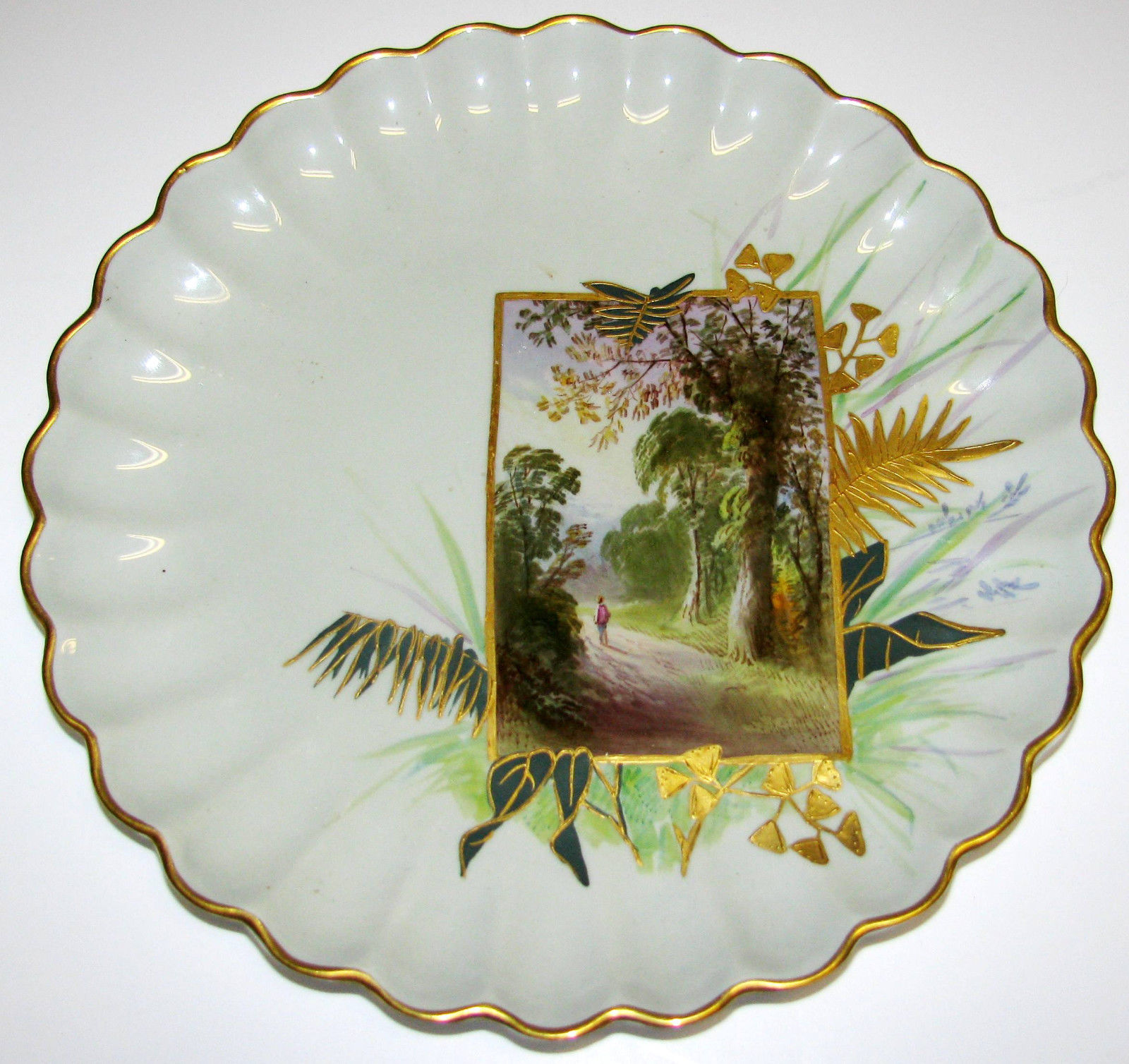 Set of 4 Antique Spode Copeland Scenic Plates Hand Painted Piecrust Scalloping