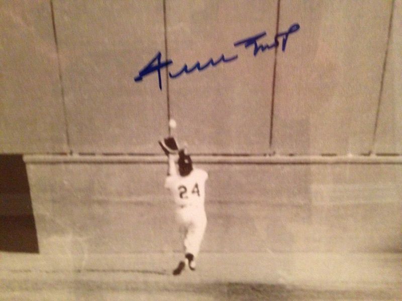 Willie Mays Signed Auto 16x20 Framed Photo with World Series Game 1 Ticket Stub