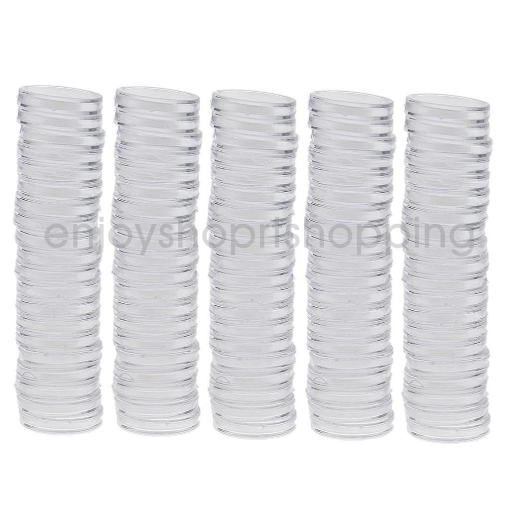 100pcs 22mm Plastic Clear Round Coin Case Capsule Storage Holder Containers