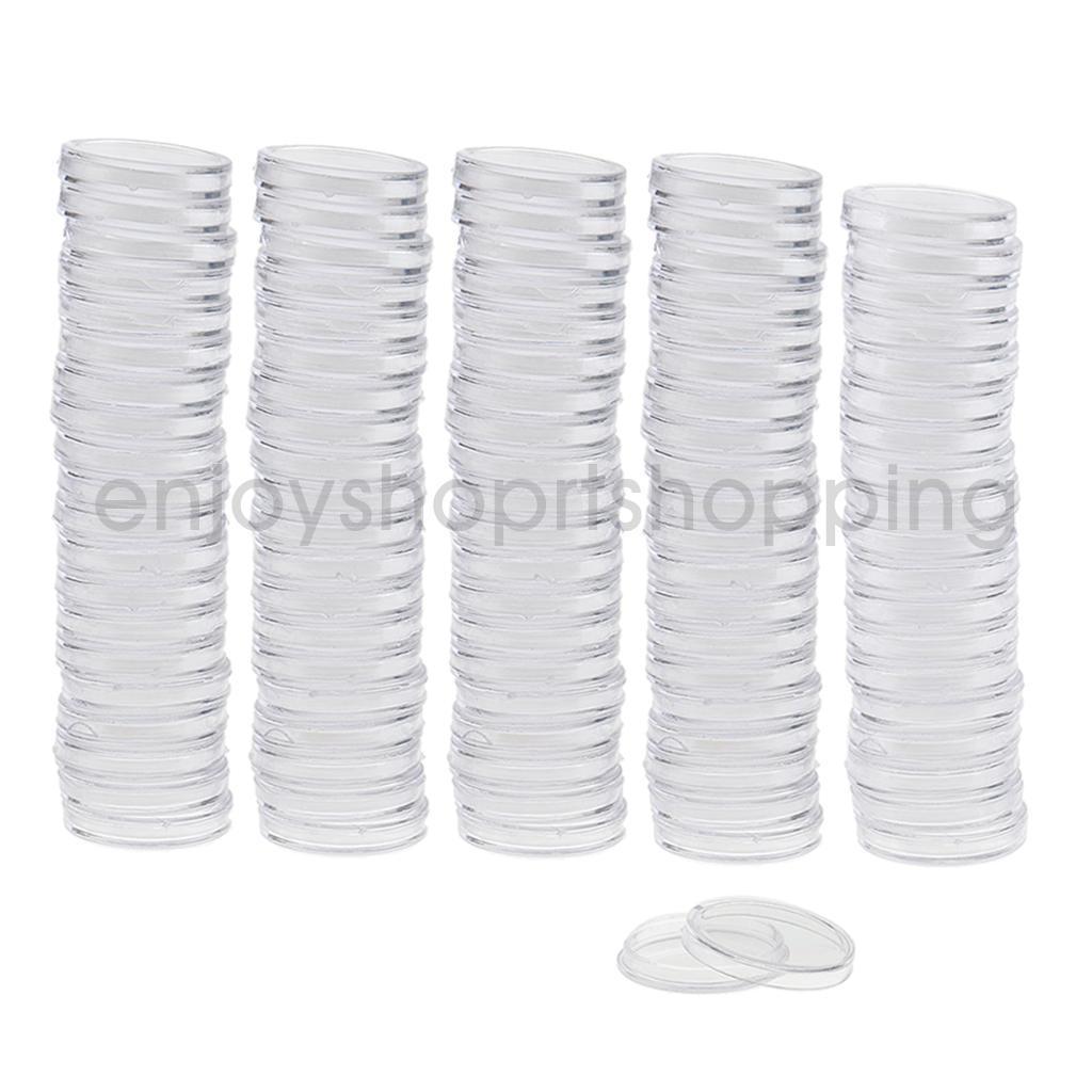 100pcs 22mm Plastic Clear Round Coin Case Capsule Storage Holder Containers