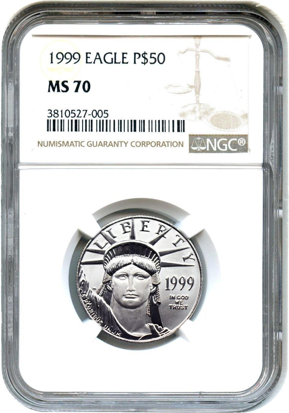 1999 Platinum Eagle $50 NGC MS70 - Statue Liberty 1/2 oz