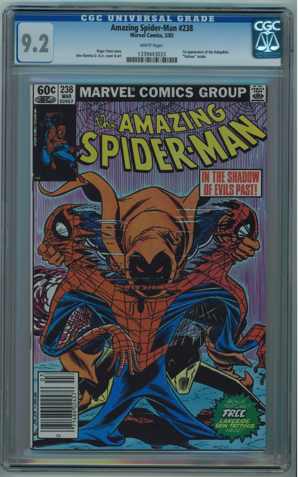 AMAZING SPIDER-MAN #238 CGC 9.2 1ST HOBGOBLIN WHITE PAGES 1983