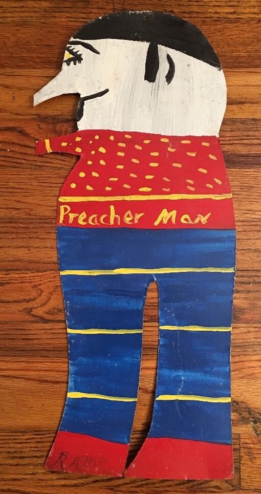 ORIGINAL FOLK OUTSIDER ART BY R. A. MILLER PREACHER MAN METAL CUTOUT