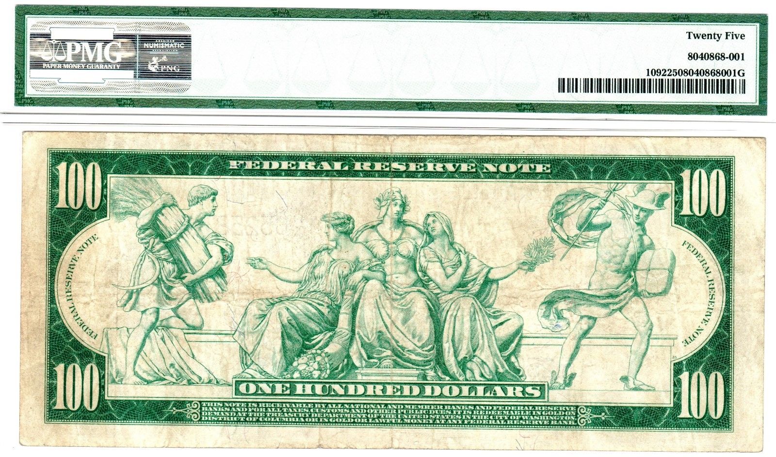 1914 $100 Federal Reserve Note, Fr. 1092, Very Fine (VF-25) Condition (PMG)