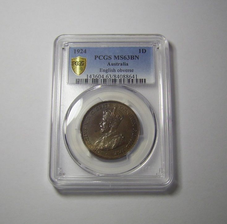 Australia 1 penny 1924 MS63 PCGS Certified Rare coin UNC