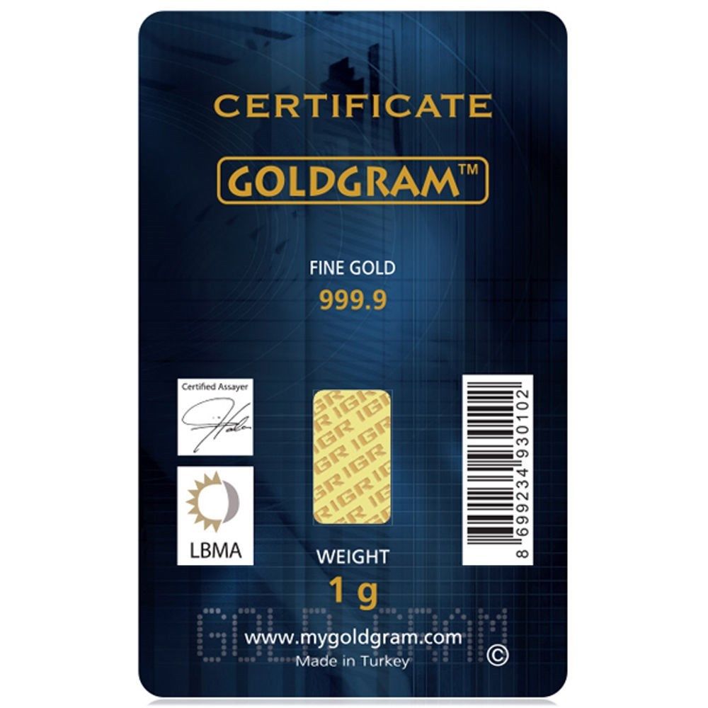 1 Gram IGR Istanbul Gold Refinery Bar 9999 Fine In Assay Card