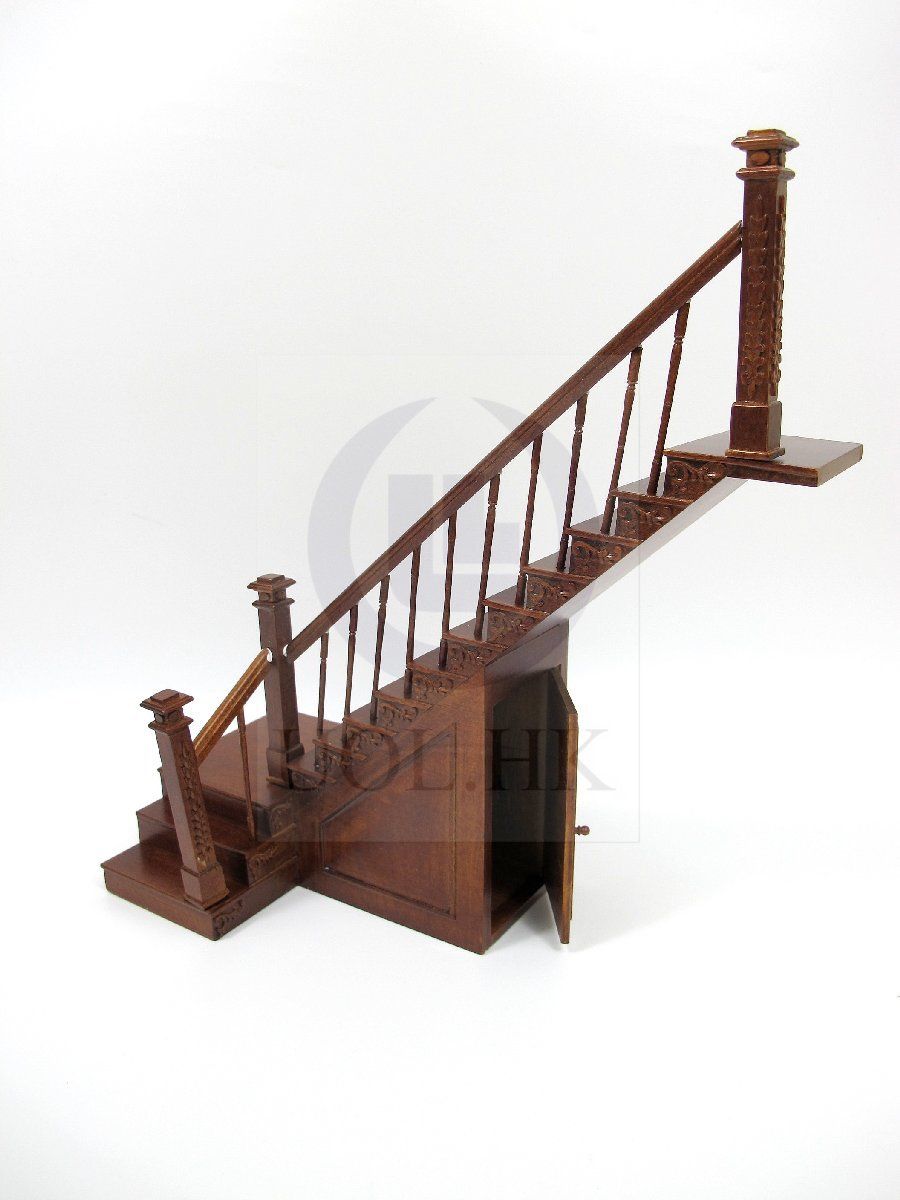 1:12 Scale Miniature Right Landing Staircase With Stock Room For Doll House [WN]