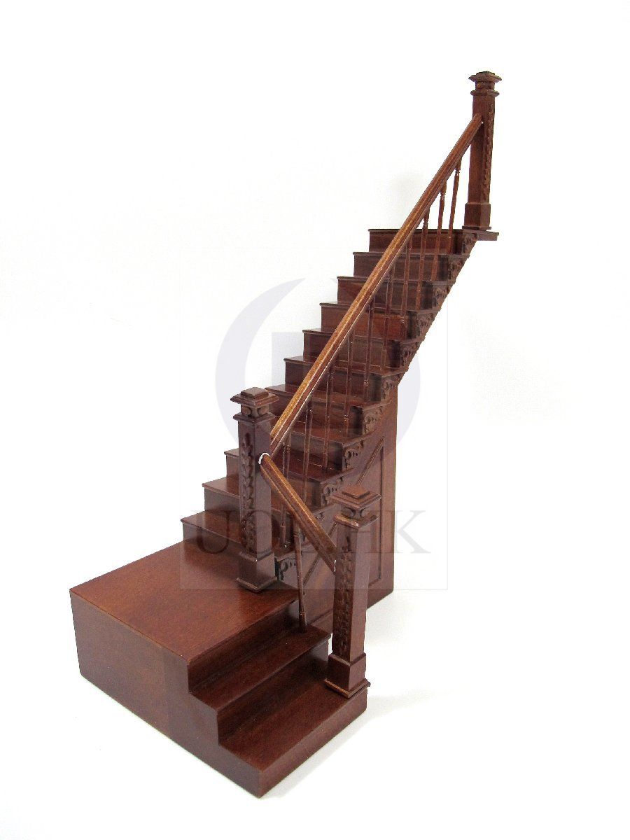 1:12 Scale Miniature Right Landing Staircase With Stock Room For Doll House [WN]