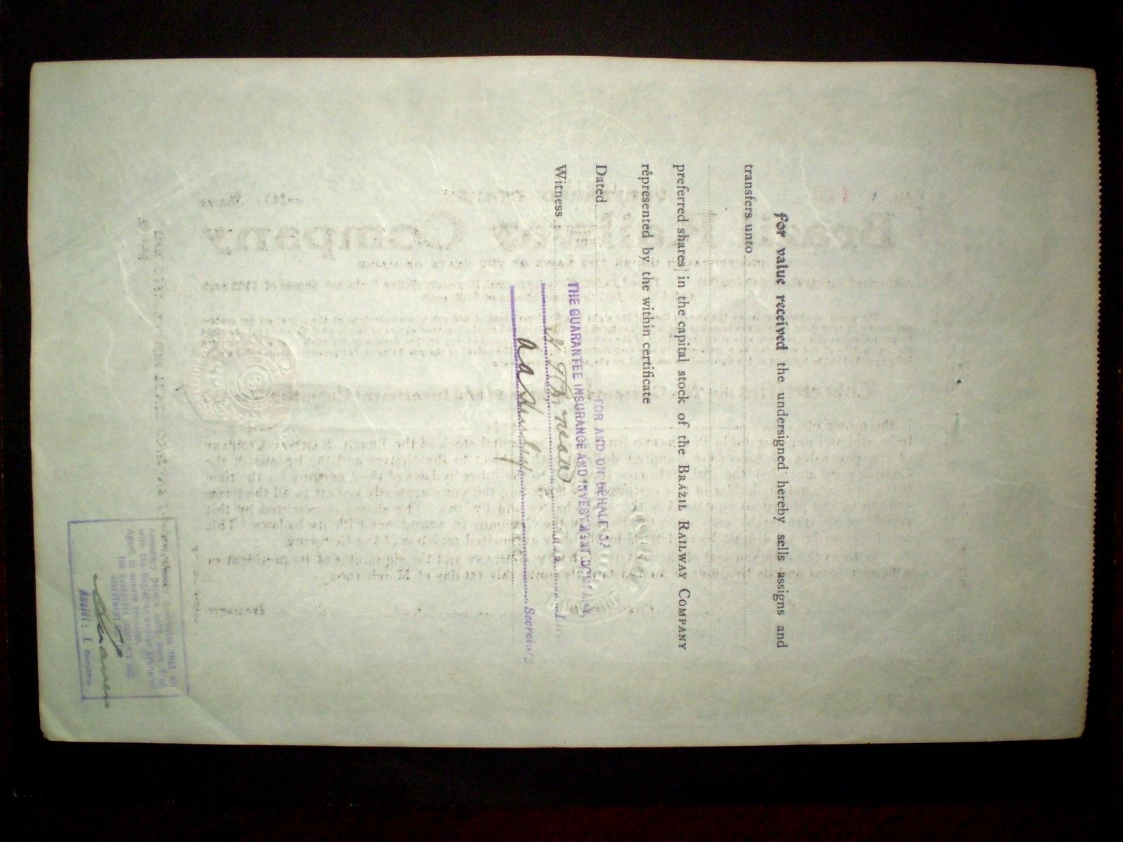 Brazil Railway Company ,share certificate 1909