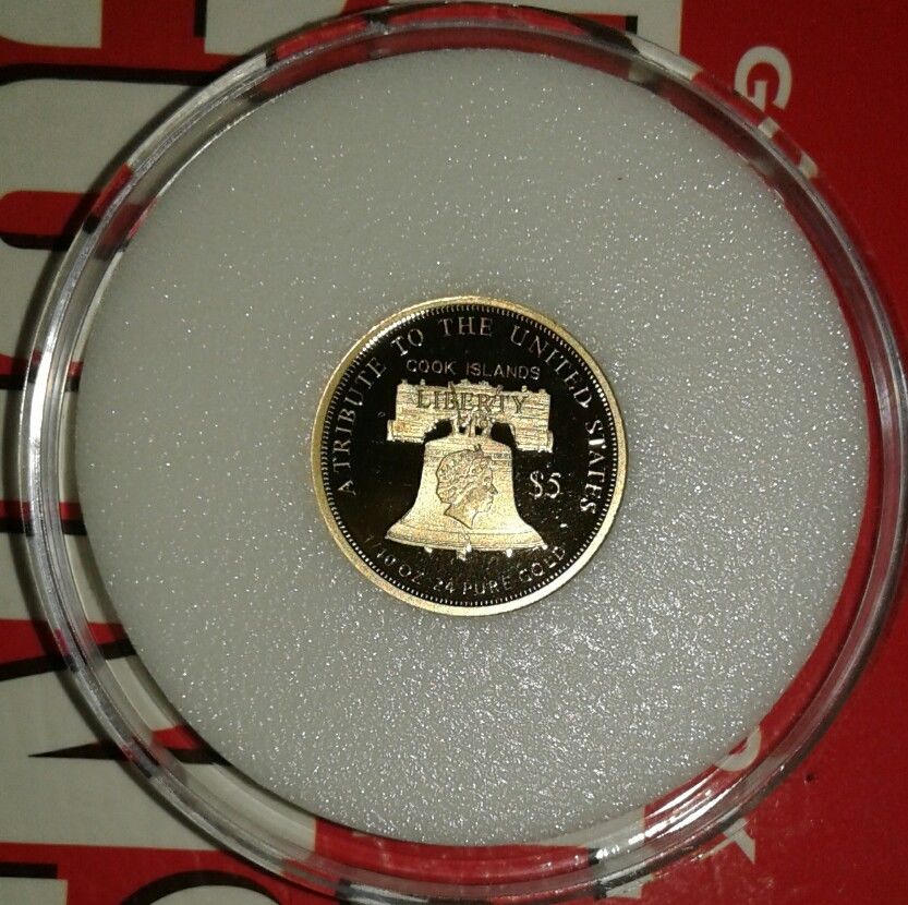 2017 Cook Islands $5.00 1/10 oz .24 Pure Gold Statue Of Liberty Sealed Coin, COA