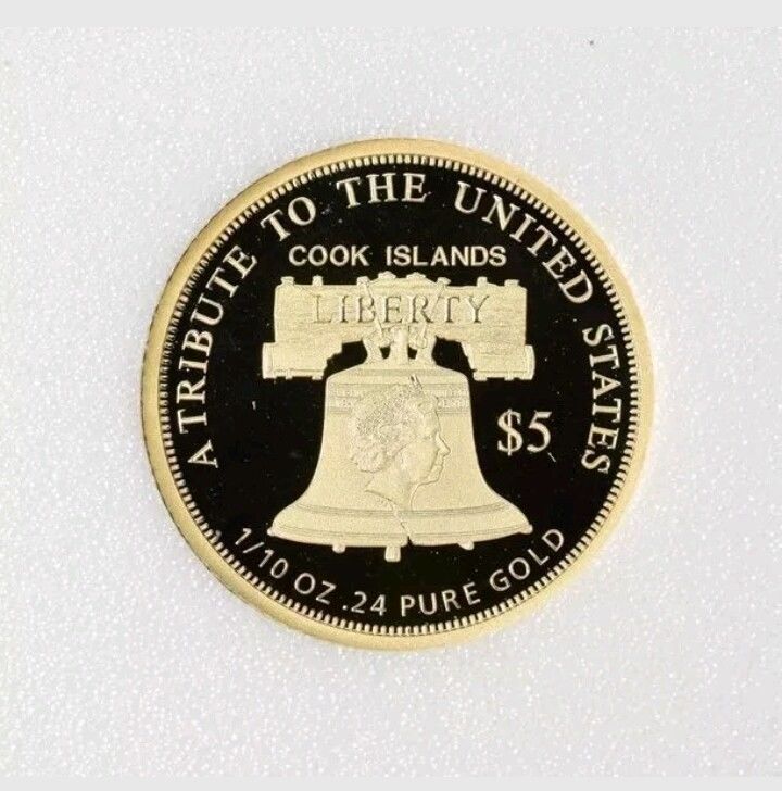 2017 Cook Islands $5.00 1/10 oz .24 Pure Gold Statue Of Liberty Sealed Coin, COA