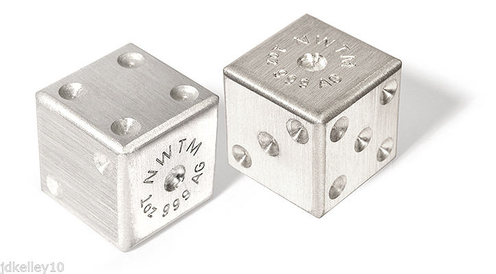 PAIR OF .999 FINE SILVER DICE 1 OZ EACH GAMING GAMBLING D&D 2 TROY OUNCE BULLION