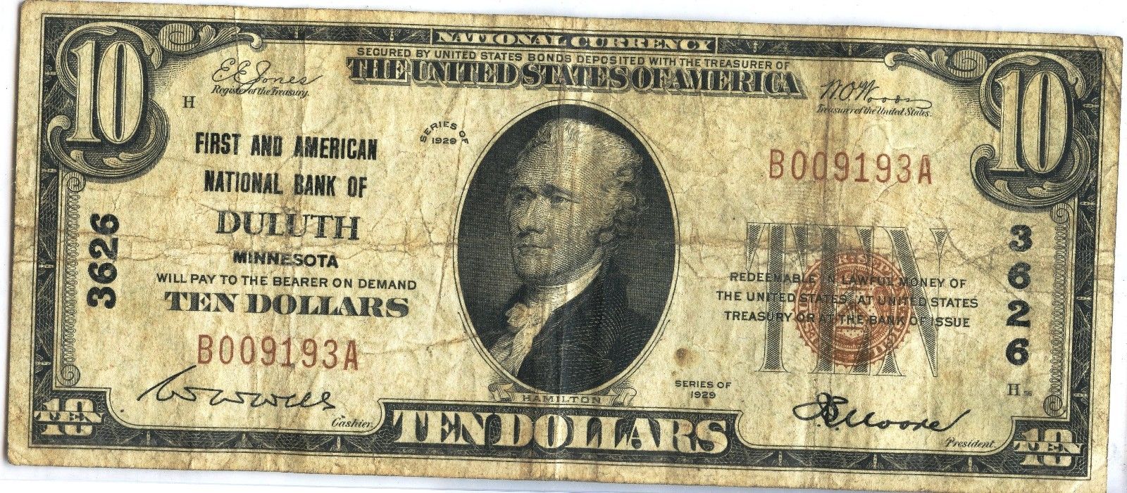 1929 $10 National Currency Note - 3626 American Bank of Duluth Minnesota - SZ093