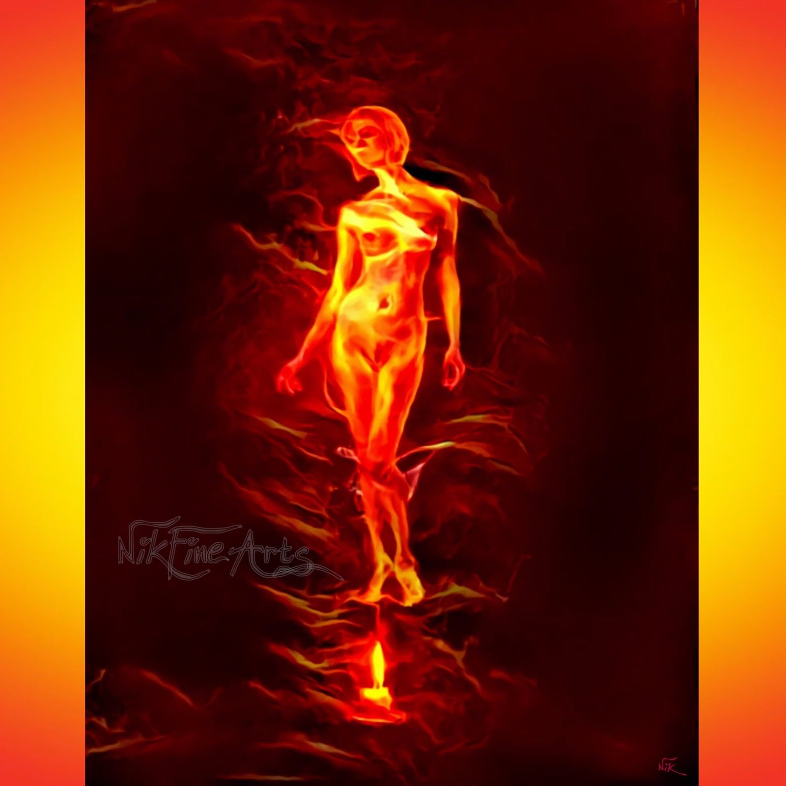 NIK TOD ORIGINAL PAINTING LARGE SIGNED ART TEXTURED MODERN "FIRE WOMAN" AMAZING