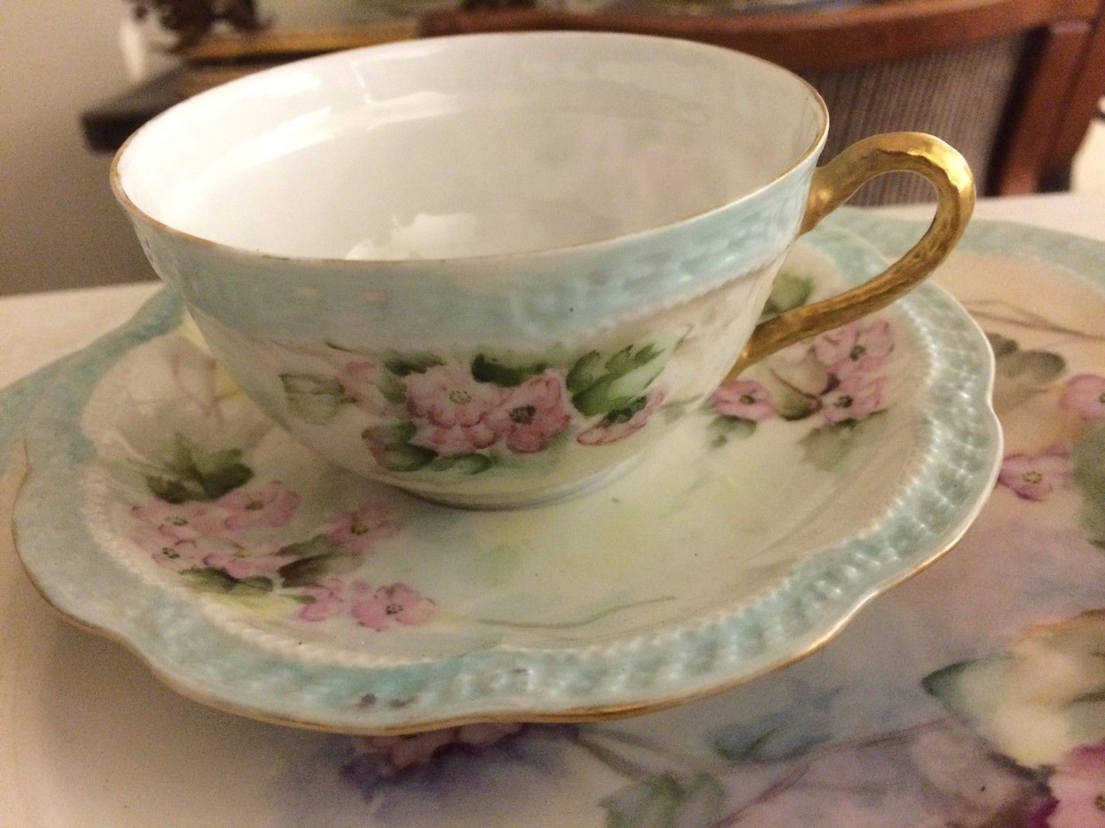 Haviland Limoges France Hand Painted Trio Cup Saucer Plate Florals & Gold