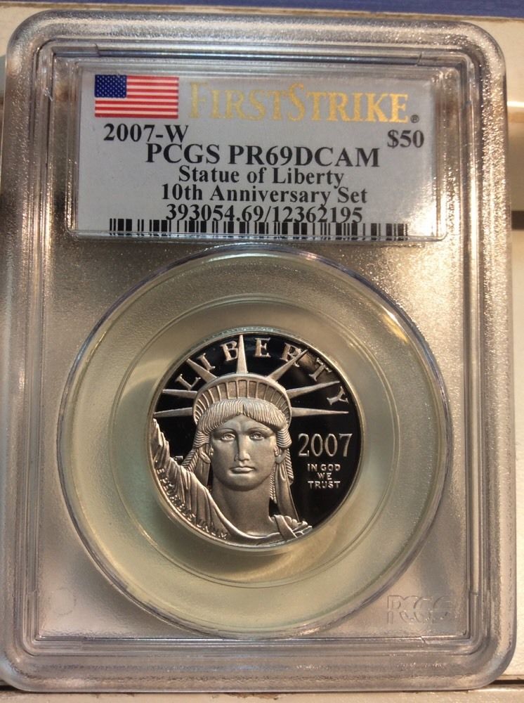 2007 W $50 10TH ANNIVERSARY SET PLATINUM EAGLE 1/2OZ. PCGS PR69DCAM FIRST STRIKE