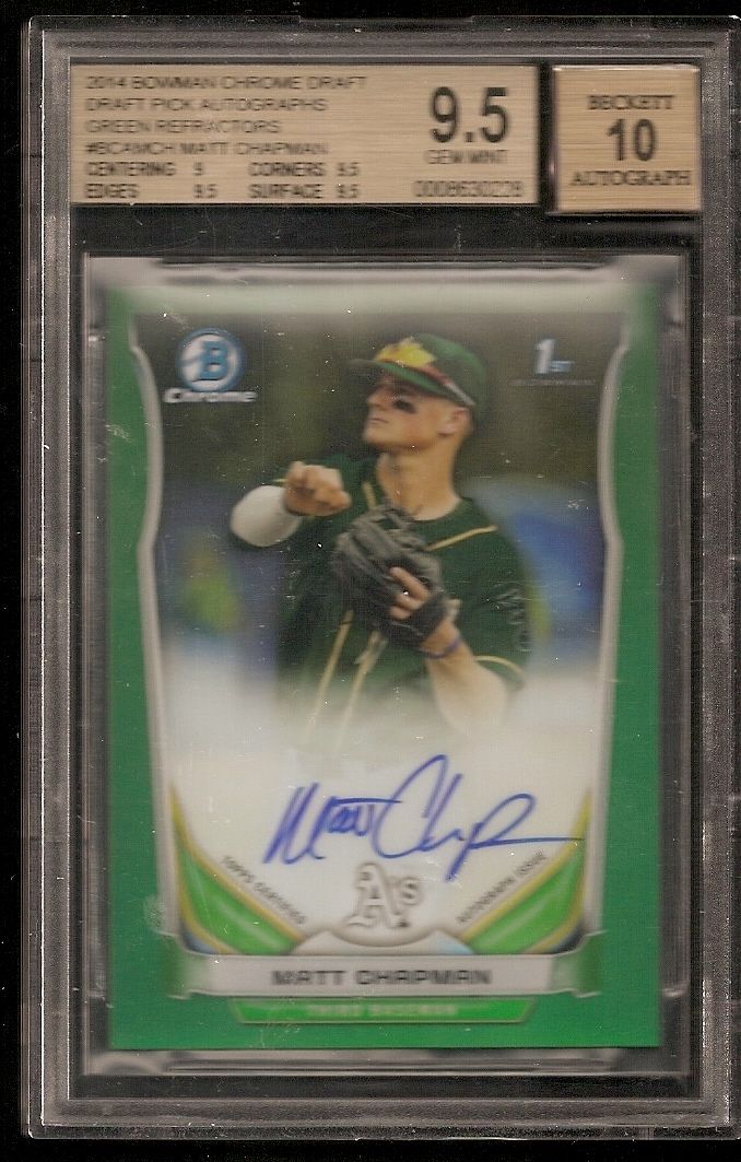 Matt Chapman 2014 Bowman Chrome GREEN REFRACTOR ROOKIE AUTO /99 BGS 9.5/10