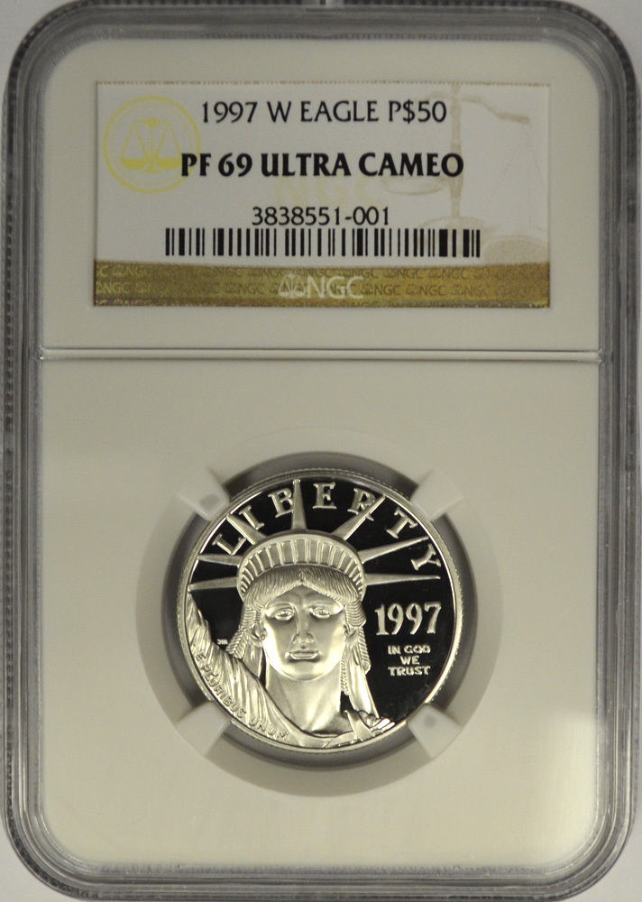 1997 W $50 Platinum Eagle, 1/2 Oz, NGC PF69 Ultra Cameo. West Point Mint Proof!